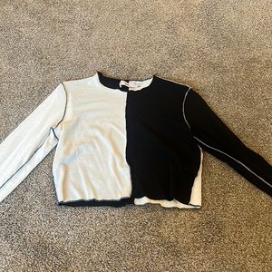 Adika Cropped Half Black Half White Long Sleeve Top